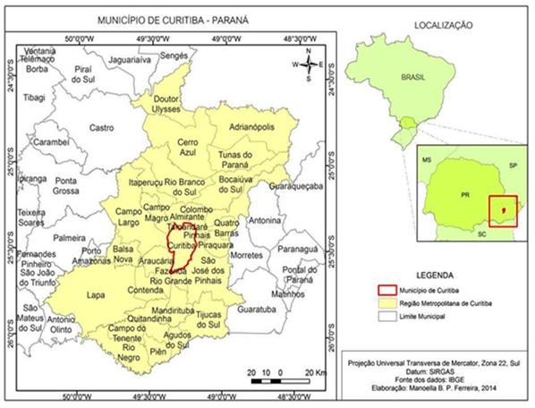 Mapa de localização do município de Curitiba/PR