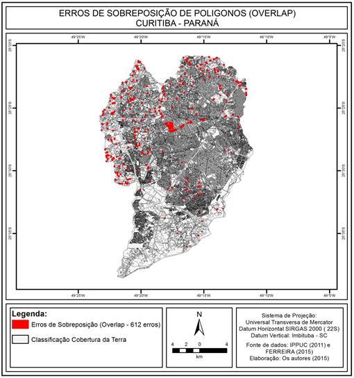 Mapa da análise topológica must not overlap – sobreposição entre os polígonos