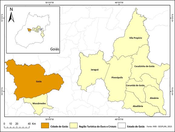 Localiza&ccedil;&atilde;o do munic&iacute;pio de Goi&aacute;s na Regi&atilde;o Tur&iacute;stica do Ouro e Cristais