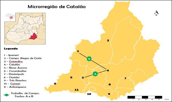 Trechos visitados na microrregi&atilde;o de Catal&atilde;o