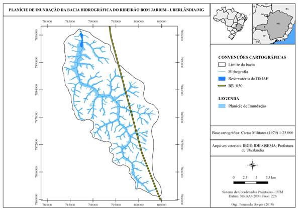 Delimitação da planície de inundação da bacia hidrográfica do ribeirão Bom Jardim