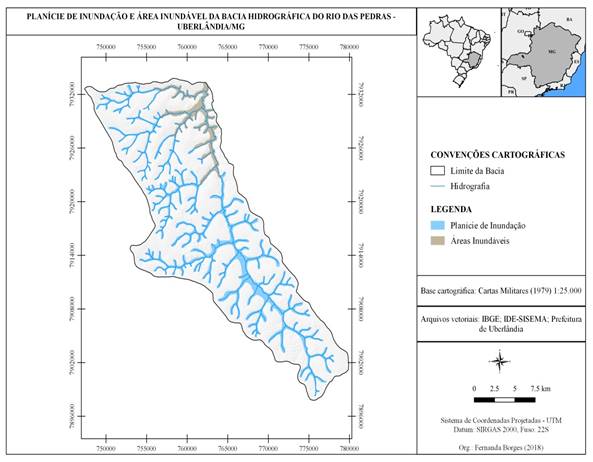 Delimitação da planície de inundação e áreas inundáveis da bacia hidrográfica do rio das Pedras