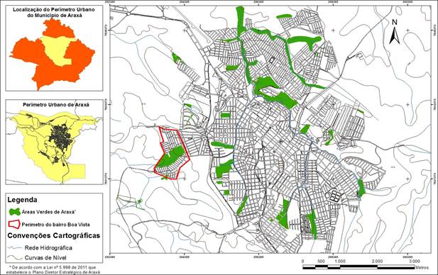 Localiza&ccedil;&atilde;o do bairro Boa Vista na malha urbana de Arax&aacute;