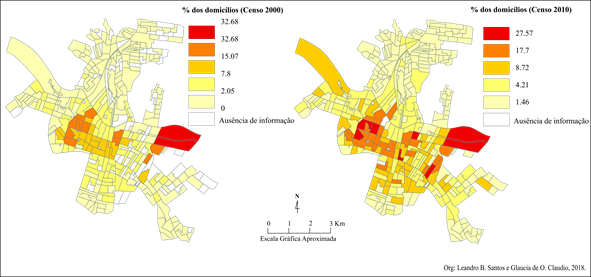 Domiclios com 4 banheiros ou mais (%), por setor censitrio, na cidade de Campos dos Goytacazes