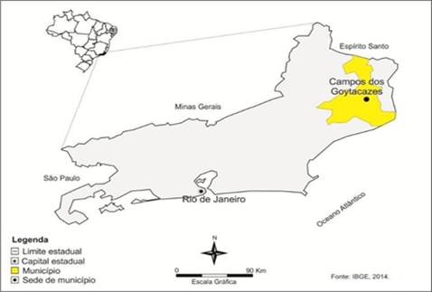 Localizao geogrfica do municpio de Campos dos Goytacazes-RJ
