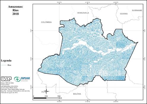 Rede de drenagem no estado do Amazonas