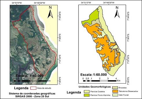 Mapa das unidades geomorfol&oacute;gicas compreendidas na &aacute;rea de estudo