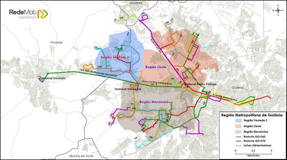 Mapa da Rodovia GO-060 com a delimita&ccedil;&atilde;o das regi&otilde;es de estudo e suas redes alimentadoras &ndash; Ano 2018