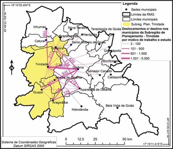 Fluxos pendulares por motivo de trabalho e/ou estudo com destino nos municípios da sub-região Oeste