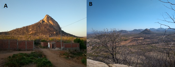 A - Serra da Barriguda; B - &Aacute;rea de relevos residuais associados a inselbergs de Alexandria-RN