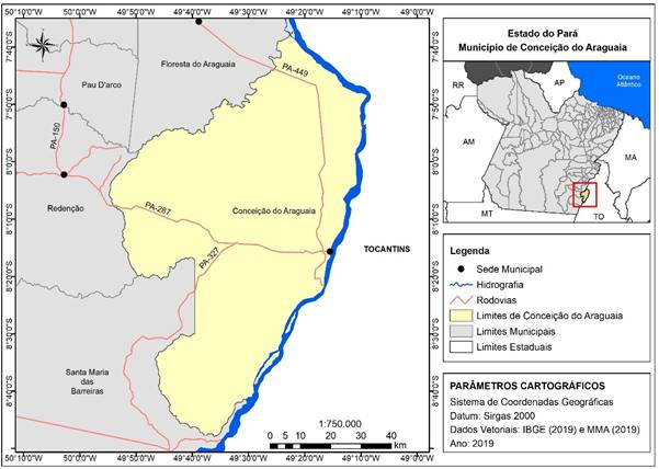Localiza&ccedil;&atilde;o geogr&aacute;fica do munic&iacute;pio de Concei&ccedil;&atilde;o do Araguaia-PA