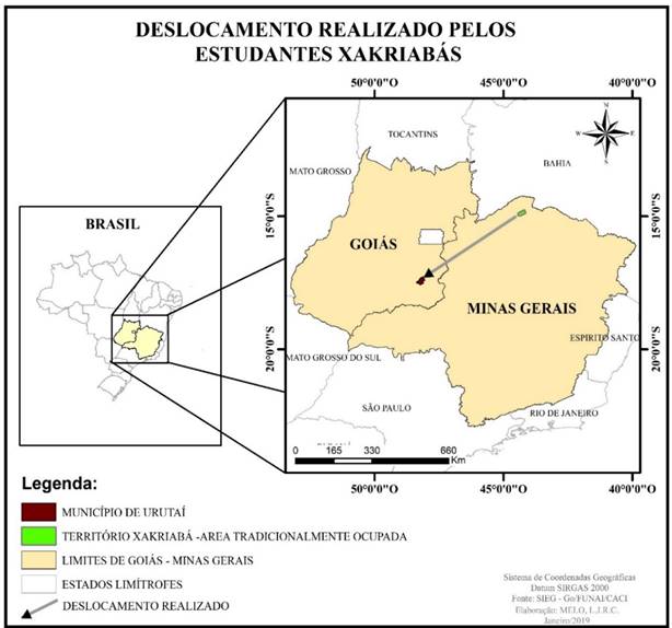 Deslocamento realizado pelos alunos Xakriab&aacute;