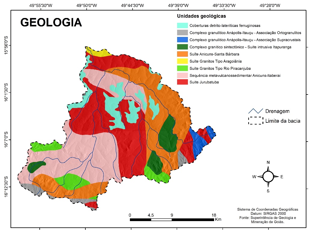 Mapa das Unidades Geológicas da Bacia Hidrográfica do Rio das Pedras (Goiás)