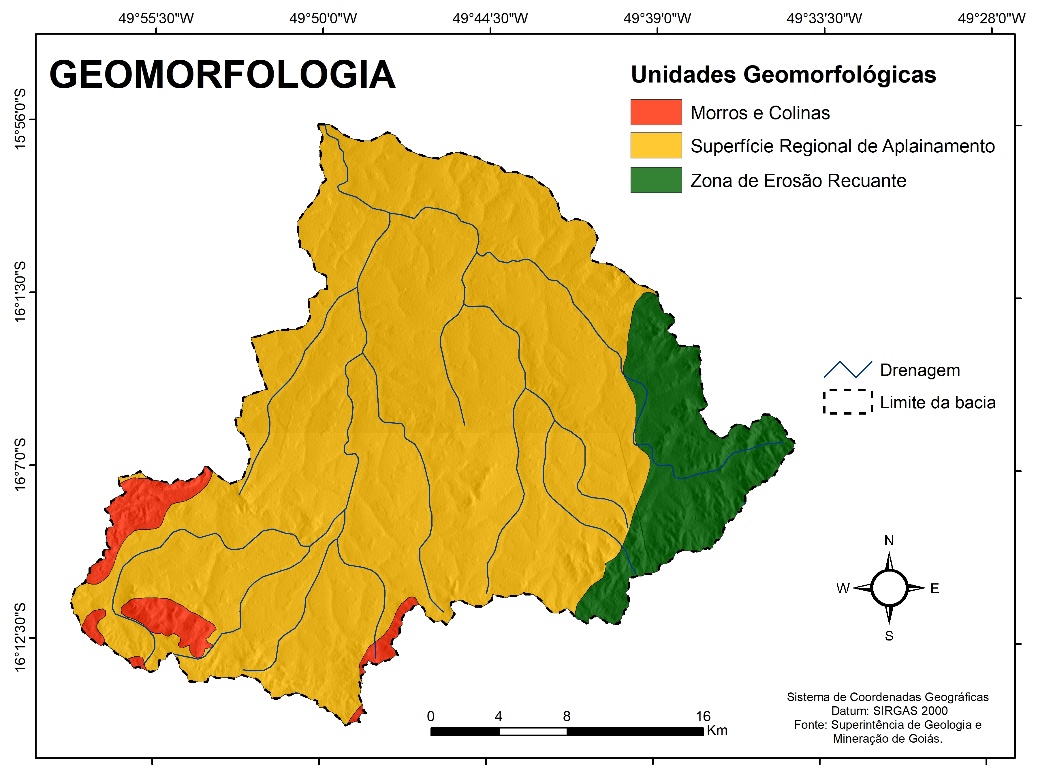 Mapa das Unidades Geomorfológicas da Bacia Hidrográfica do Rio das Pedras (Goiás)