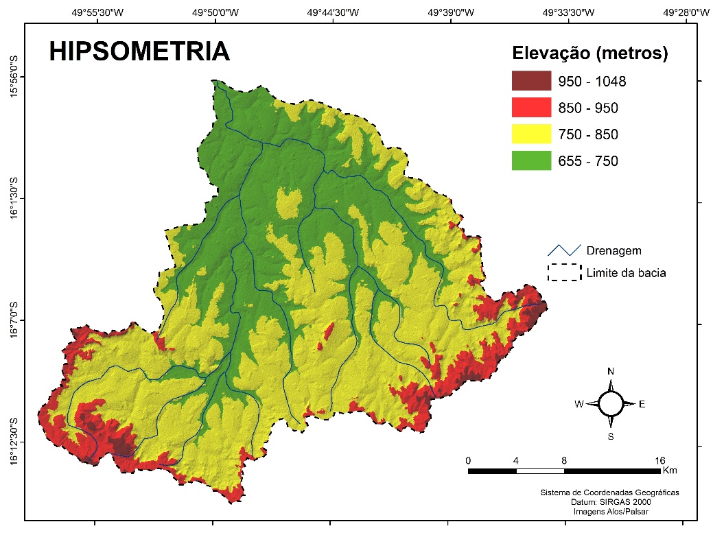 Mapa Hipsométrico da Bacia Hidrográfica do Rio das Pedras (Goiás)