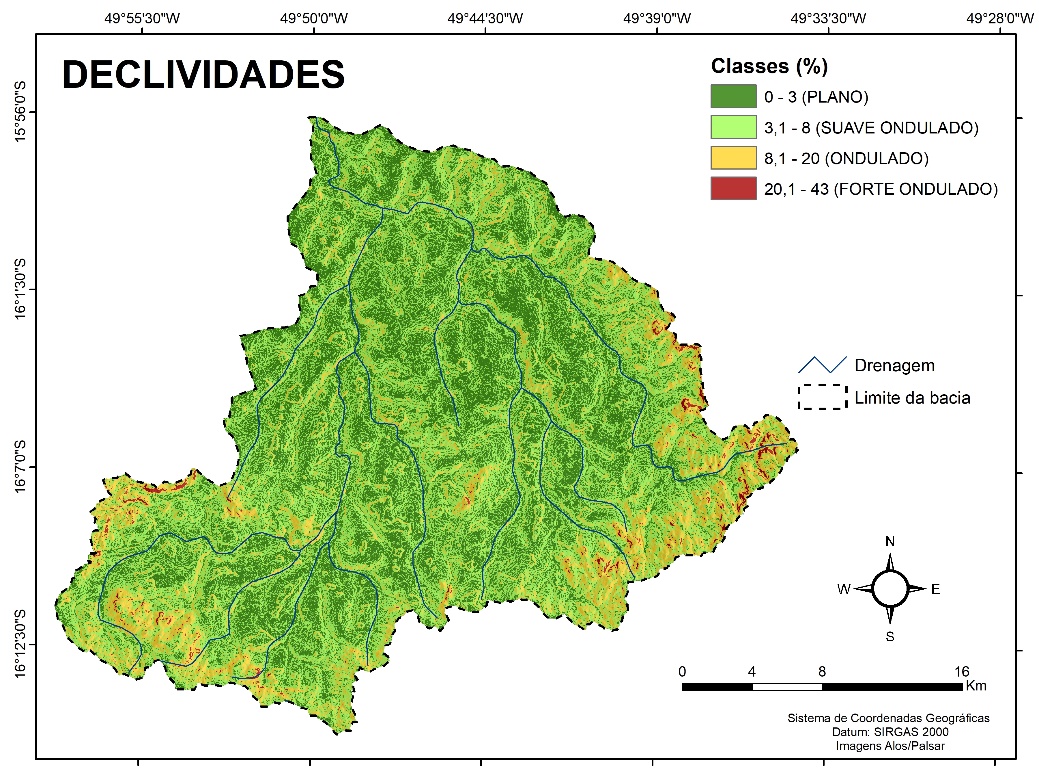 Mapa de Declividades da Bacia Hidrográfica do Rio das Pedras (Goiás)