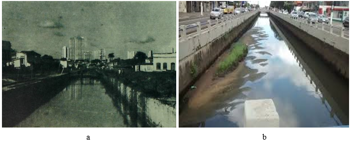 Canal da Avenida Almirante Tamandaré nos anos de 1960 (a) e 2017 (b)