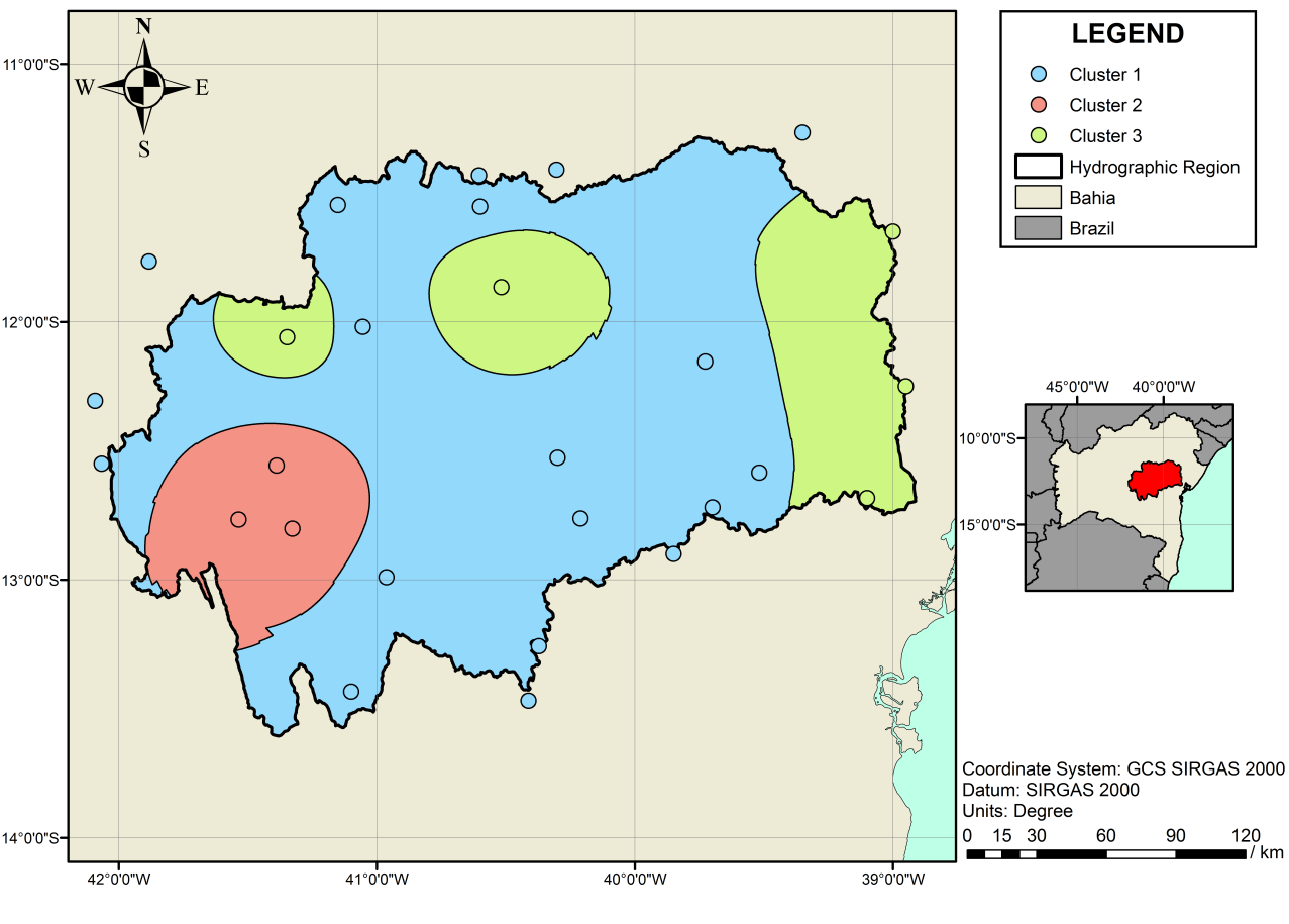 Homogeneous zones of monthly precipitation in the hydrographic region of Paragua&ccedil;u