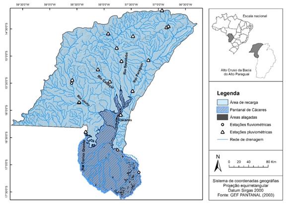 Localização da área de estudo na Bacia do Alto Paraguai, estado de Mato Grosso, Brasil