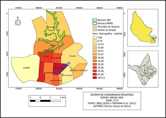 Densidade demogrfica das unidades espaciais.