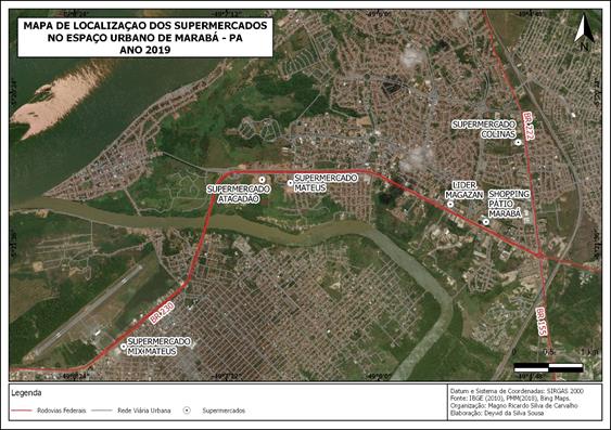 Localiza��o dos supermercados no per�metro urbano de Marab�-PA em 2019