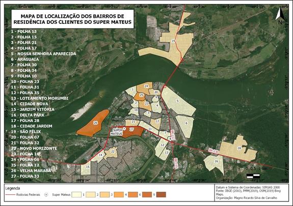 Local de resid�ncia dos clientes do Supermercado Mateus (2019)