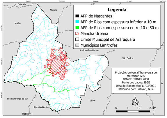 Distribuição das APPs no município de Araraquara – SP