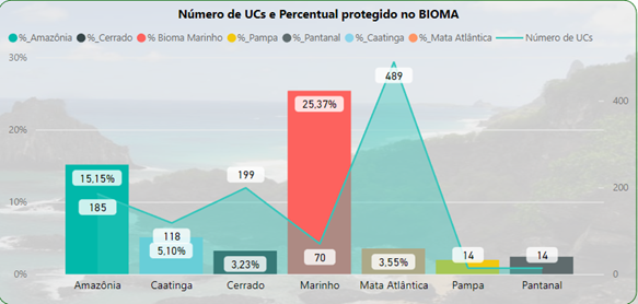 N�mero de Unidades de Conserva��o e Percentual Protegido nos Biomas Brasileiros