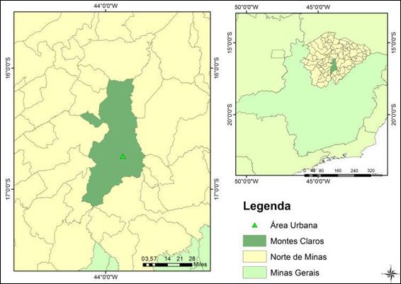 Mapa de localiza��o do munic�pio de Montes Claros/MG
