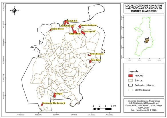 Localiza��o dos conjuntos habitacionais do PMCMV na cidade de Montes Claros/MG