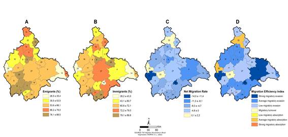 Collection of maps with the migratory dynamics for the municipalities of RGIM Te�filo Otoni according to a fixed date of 7/31/2005