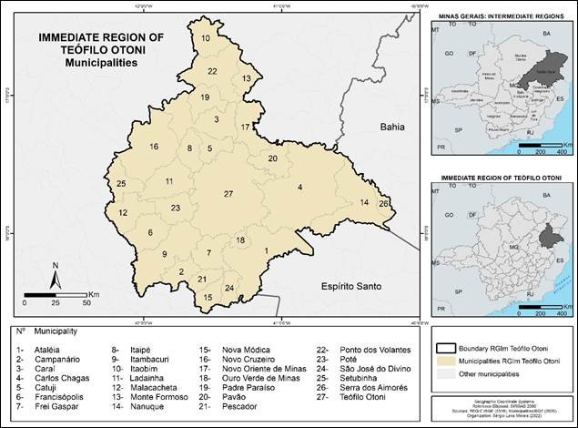 Location of RGIm Te�filo Otoni and the municipalities that constitute it