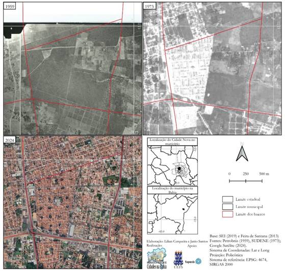 Transformations in the Cidade Nova district, Feira de Santana, Bahia, 1959, 1973 and 2024