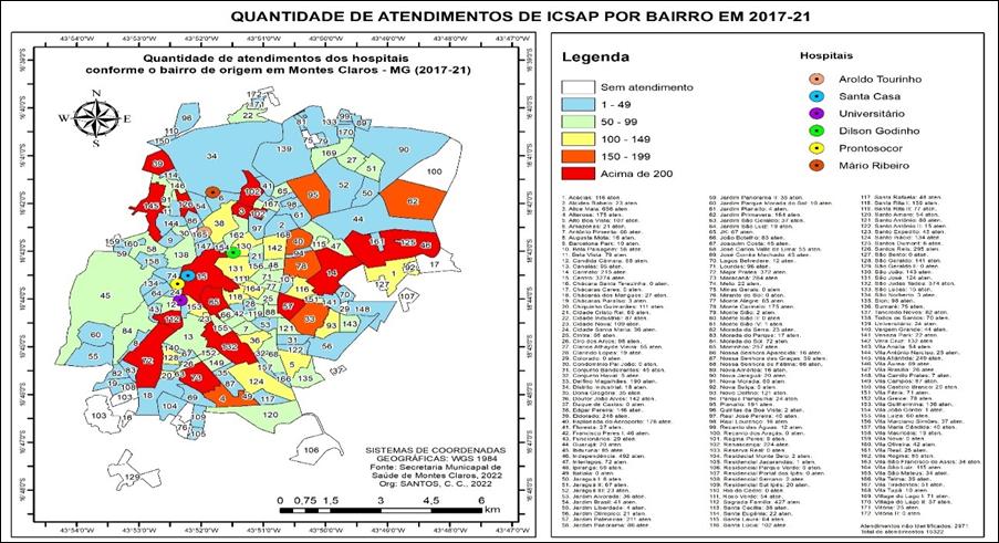 N�mero de Interna��es por Condi��es Sens�veis � Aten��o Prim�ria (ICSAP) por bairro no munic�pio de Montes Claros (MG), de 2017 a 2021