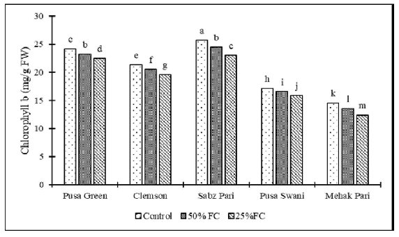 Effect of drought stress on Chlorophyll-b content of okra cultivars