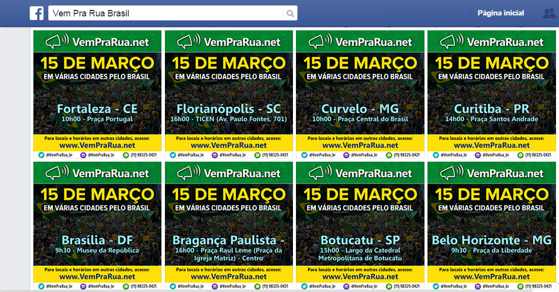 Multiplicação e propagação da identidade de Vem Pra Rua Brasil.
