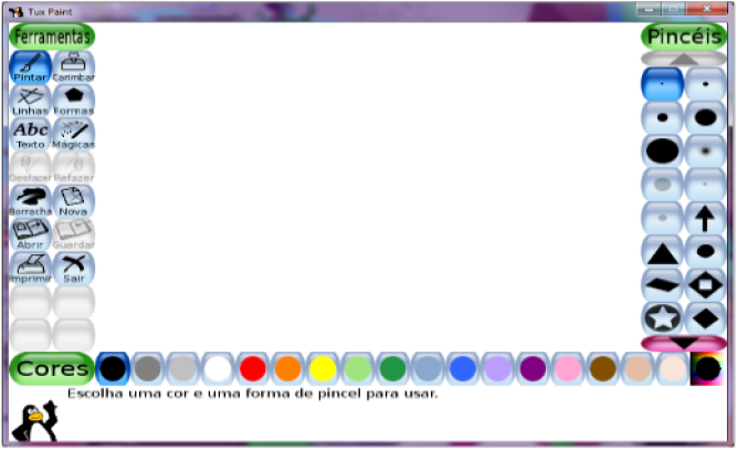 Interface inicial do Software Tux Paint.