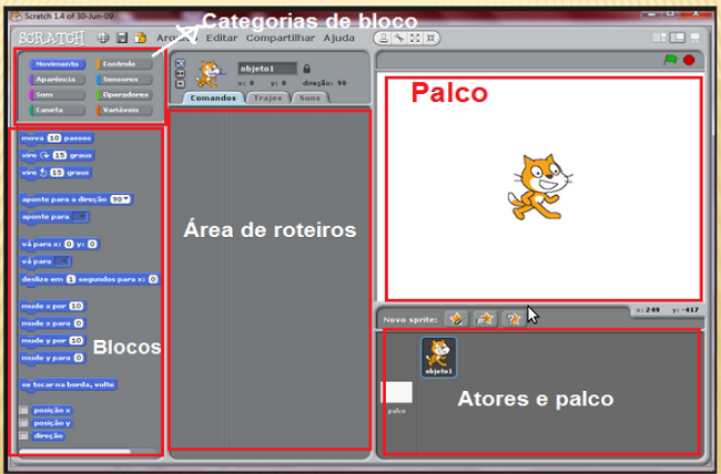 Interface inicial do Scratch.