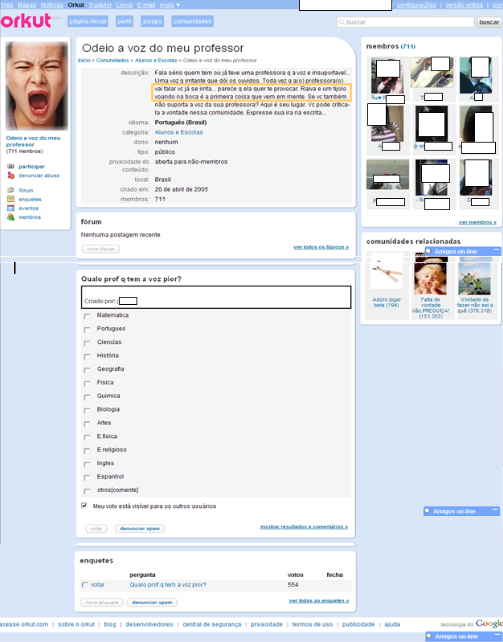 C10: Ethos vinculado a representaes de agresso fsica em Orkut.