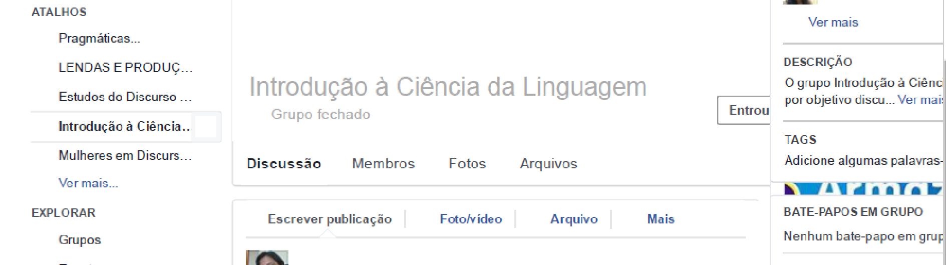 print da página do grupo no Facebook.