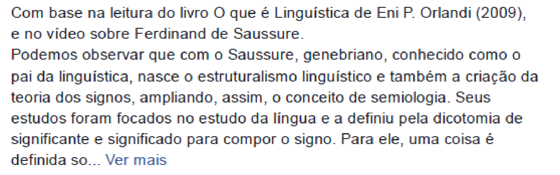 trecho de postagem da disciplina no Facebook.