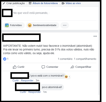 Postagem na rede social Facebook.