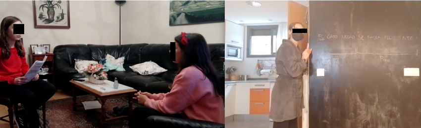 Captura de entrevista a Garcilaso de la Vega
      (izquierda) y corto parodiando una clase de sintaxis (derecha), de
      las clases de Lengua y literatura castellana de Fermín Areta en el
      BHI Eunate (1º ESO, 2021).