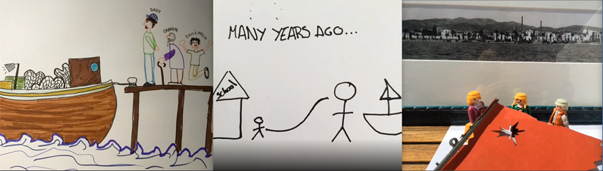Capturas de vídeos de dibujos y animación recordando
      la actividad pesquera de los abuelos del alumnado de 30 de ESO
      (IES Baix a mar, Vilanova i la Geltrú, 2021), en las clases de
      inglés de Anna Brull.