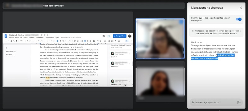 Screenshot of the discussion using the chat box