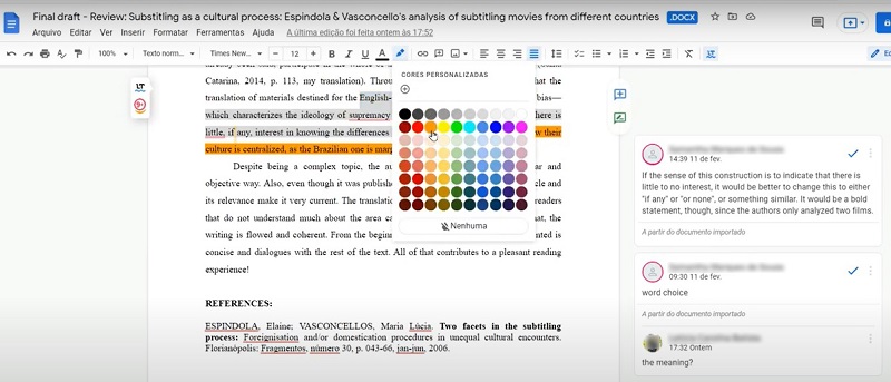 Screenshot of text edition