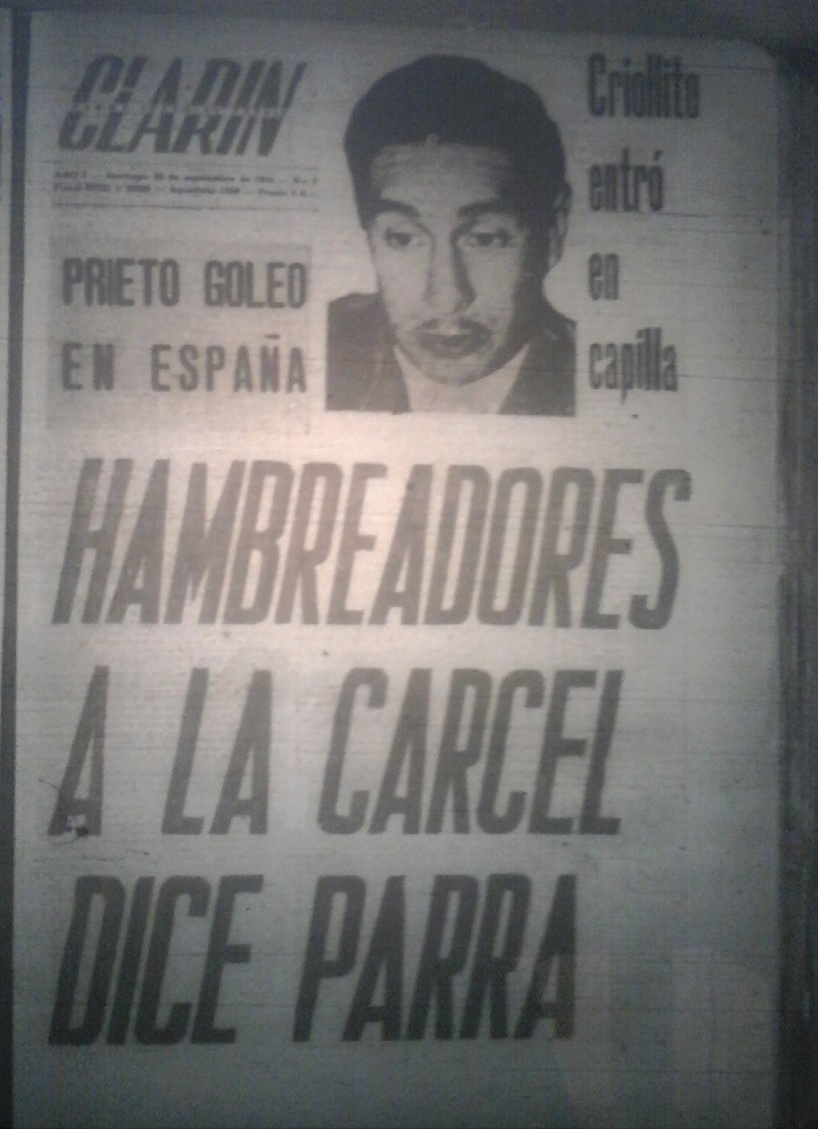En sus inicios, Clar&iacute;n recurri&oacute; a los titulares directos con m&iacute;nimos recursos narrativos, pero presentando ya la fotograf&iacute;a de un reo condenado a muerte. Clar&iacute;n, 6 de noviembre de 1954.