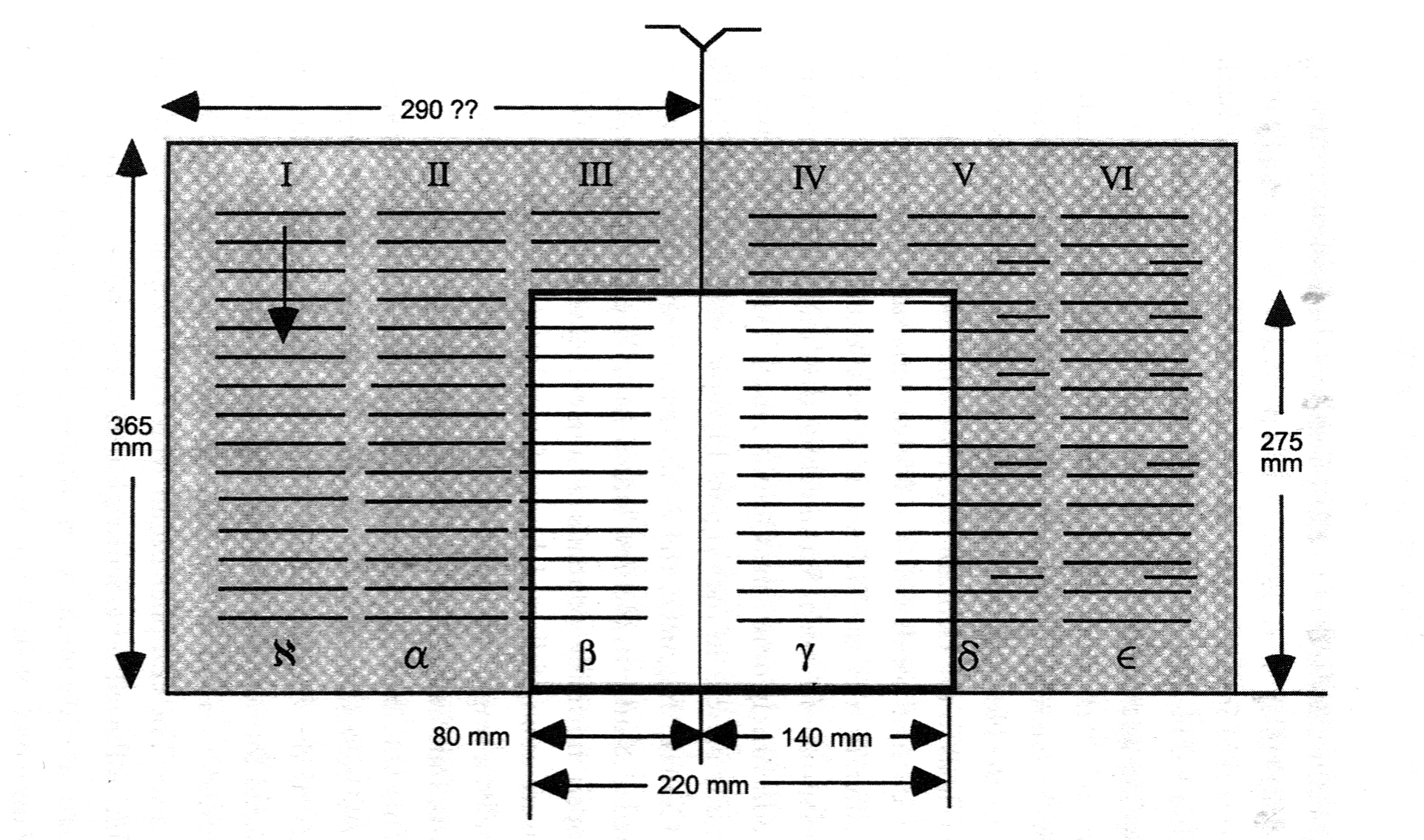 Reconstituição da estrutura das páginas da Hexapla – A área branca corresponde ao Fragmento do Cairo.