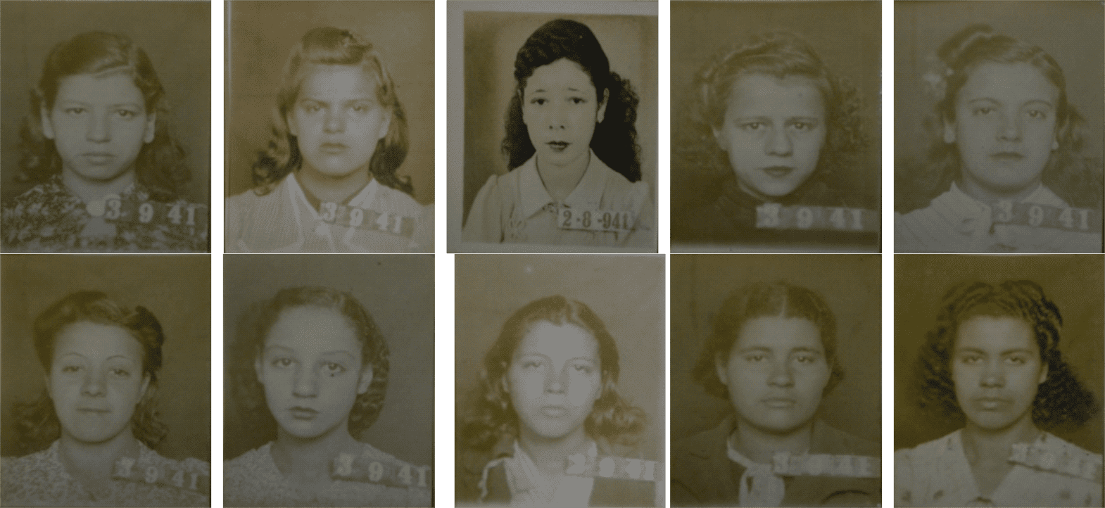 Trabalhadoras serventes da F&aacute;brica Ernestides Lopes: 1. Edy da Silva Malta, 2. Narcy Quadros, 3. Olivia Ramos, 4. Juracema Dem&eacute;trio da Silva, 5. Iracema Rodrigues, 6. Bertina das Neves, 7. Geny Luiz de Oliveira, 8. Lia Candida de Oliveira, 9. Celamir Candida de Oliveira e 10. Celina Candida de Oliveira.