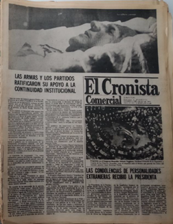 El Cronista y la muerte de Pern. Dolor popular y apoyo a la “continuidad constitucional” (El Cronista Comercial, 5 de julio de 1974).